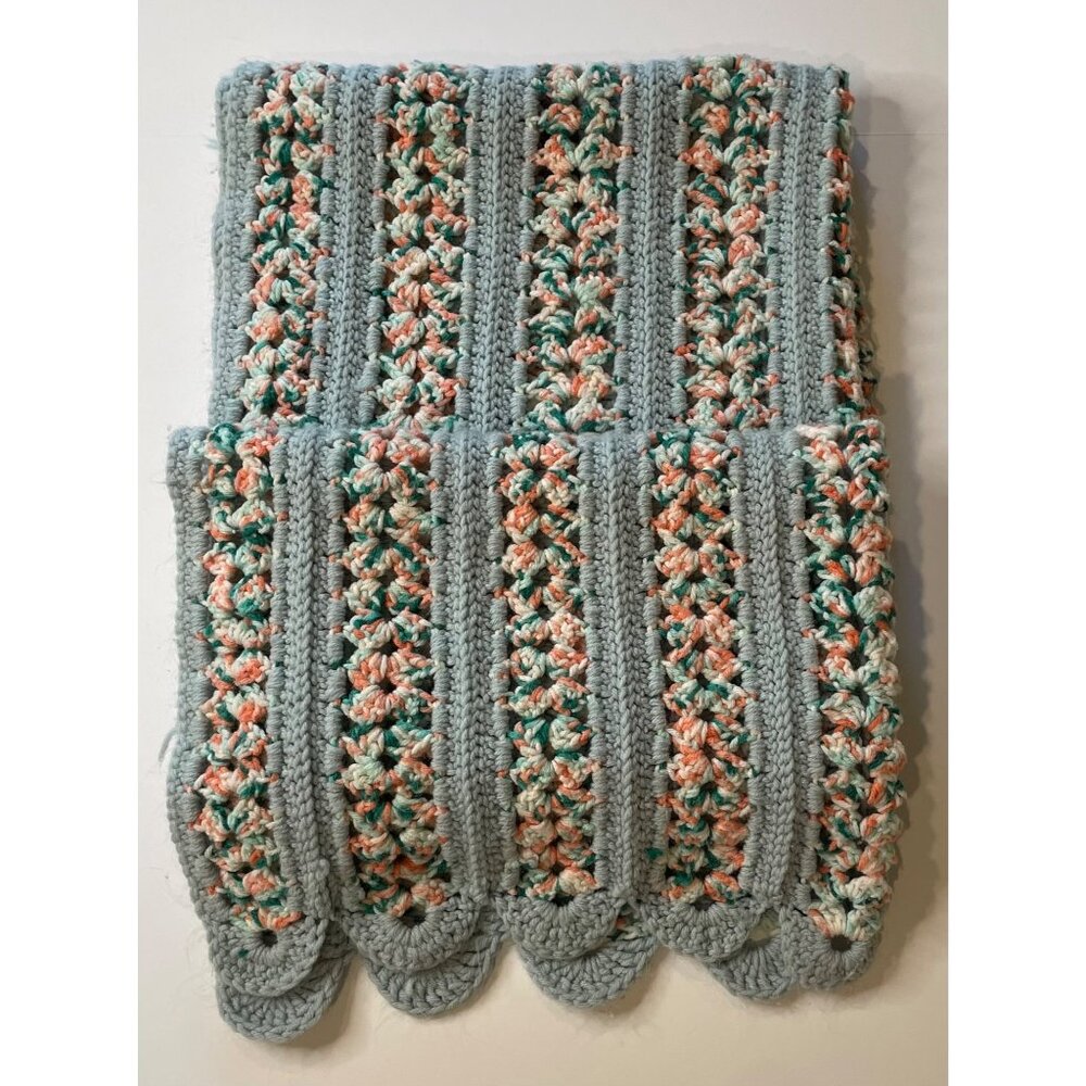 Vintage Handmade Crochet Afghan Shawl Wrap Blanket Scalloped Cozy‎ Twee Fairy
